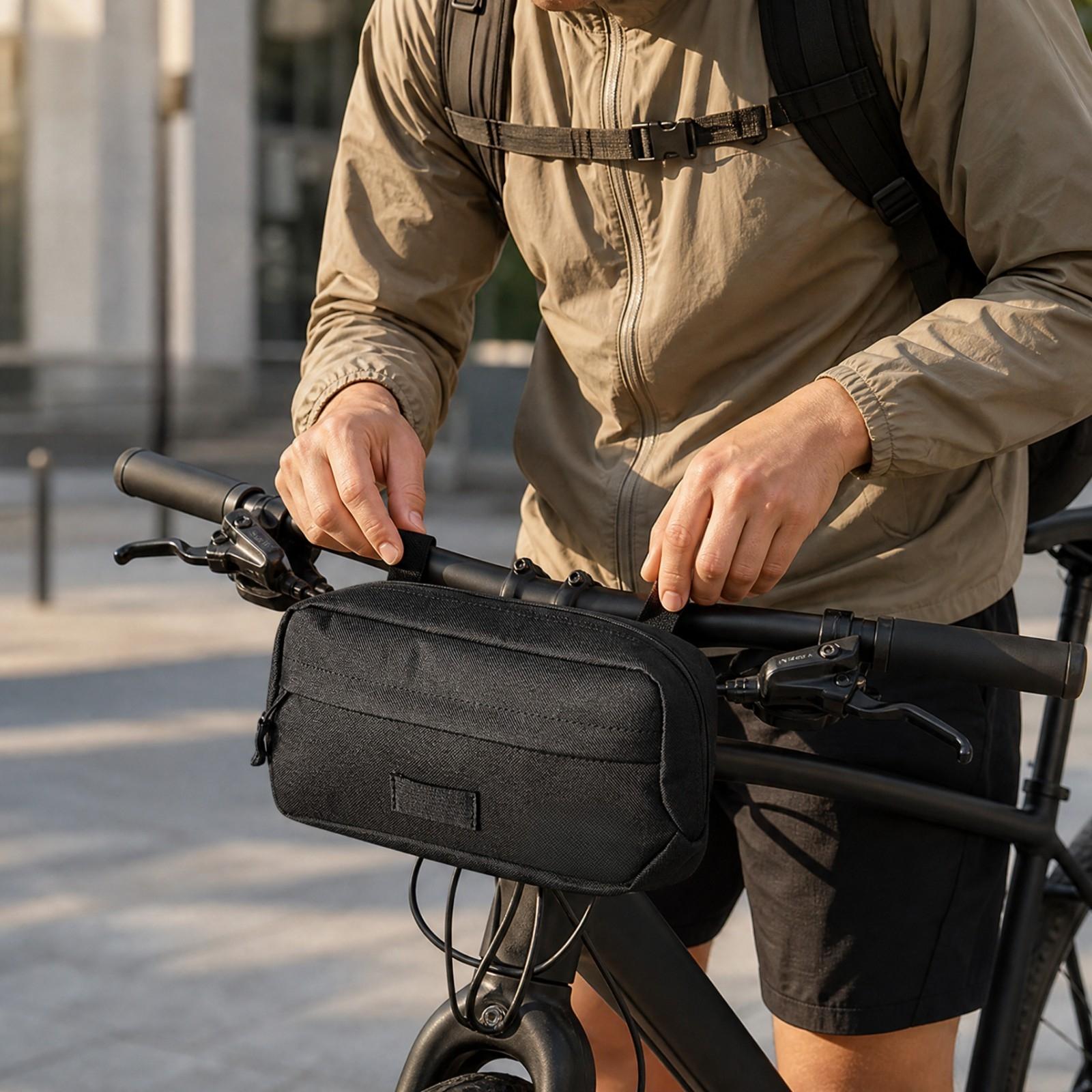 Cycling Commute Essentials - Compact Bike Handlebar Pack Black PVC